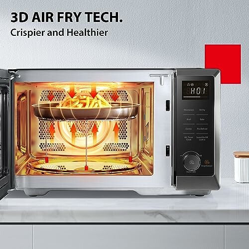 Modern oven with 3D air fry technology displayed on a countertop.