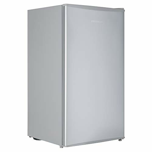 Compact silver refrigerator with a simple design