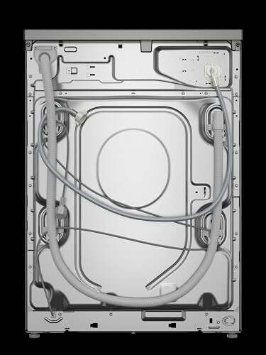 Back view of a dishwasher showing hoses and electrical connections.