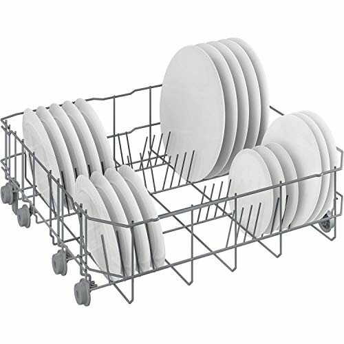 Dishwasher rack loaded with white plates.