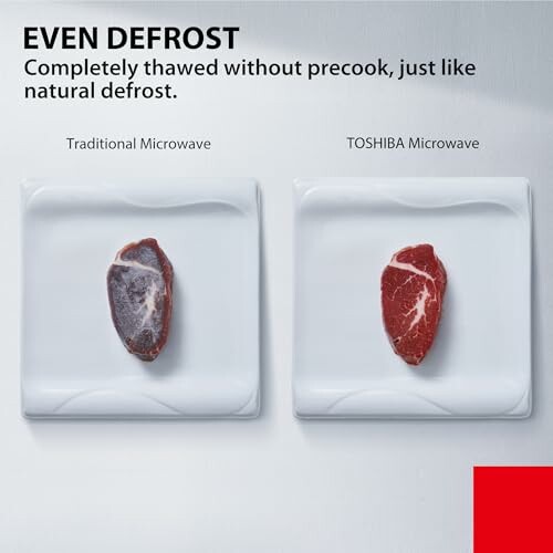 Comparison of meat defrosted by traditional microwave vs. Toshiba microwave.