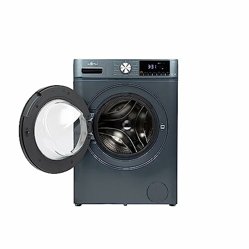 Front load washing machine with open door