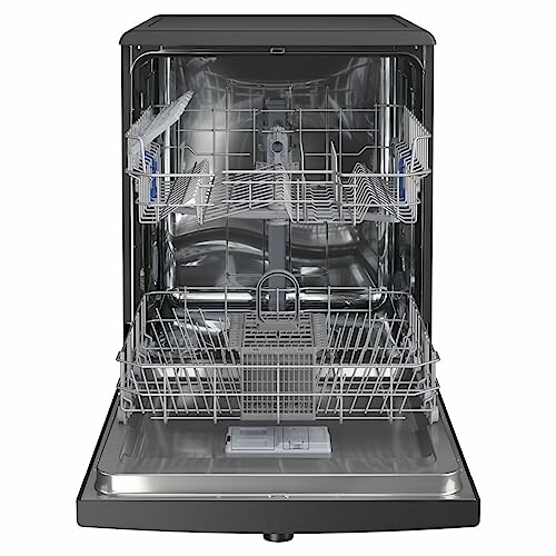 Open dishwasher with empty racks