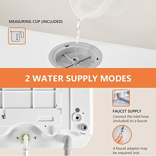 Portable washer showing water supply options.