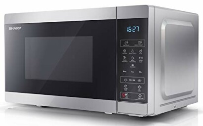 Sharp stainless steel microwave with digital display and control panel