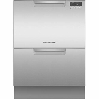 Fisher & Paykel built-in dishwasher showcasing touch controls and stainless steel finish.