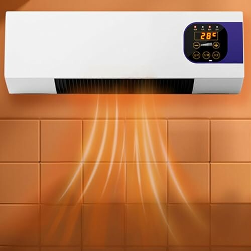 Wall-mounted heater with digital display emitting warm air